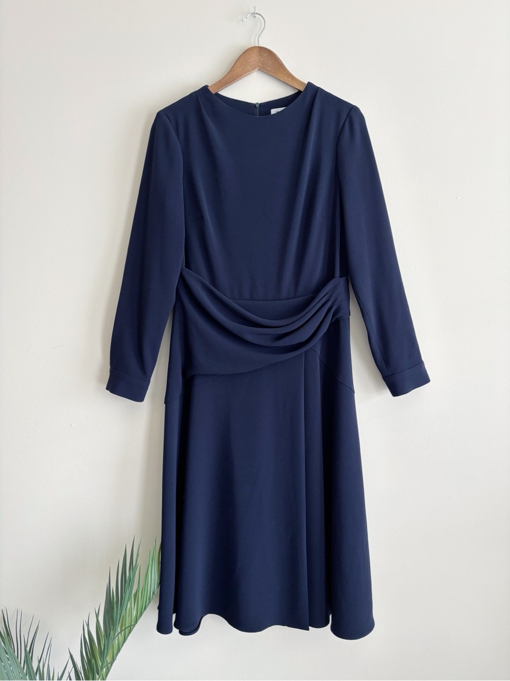 The Fold Navy Blue Gathered Waist Midi Dress Sz US 10